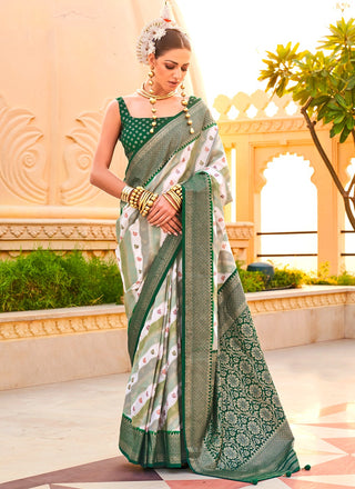 Dark green color silk saree for women 