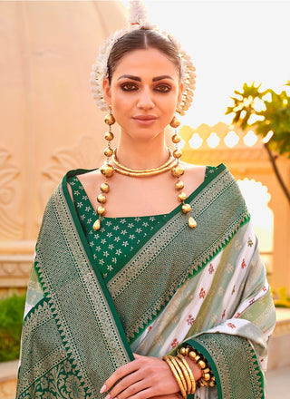 Dark green color silk saree online shopping