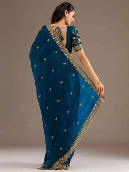 Dove Blue Tissue Sequins Embroidered Wedding Wear Saree