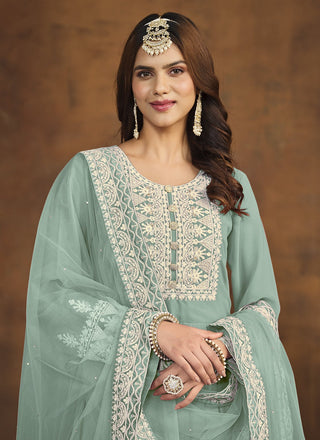 Light green color Georgette sharara suit party wear
