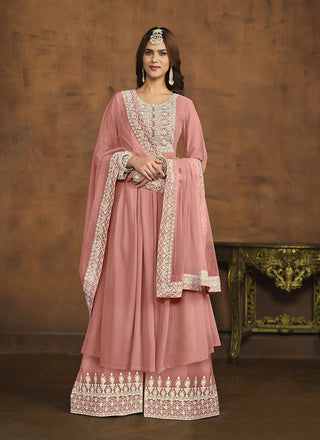 Peach color Georgette sharara suit with dupatta
