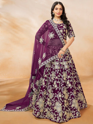 Wine color silk lehenga choli for women with price
