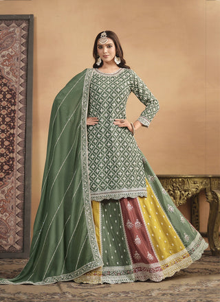 Dark green lehenga choli for women party wear
