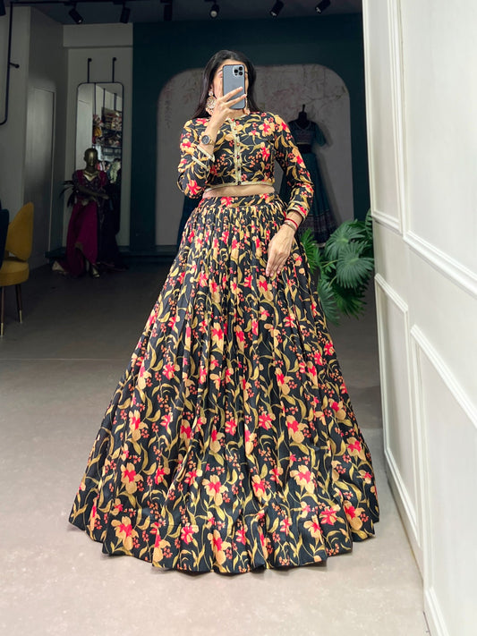 Black color silk printed lehenga choli 