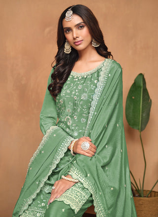 Pista Green chinon silk salwar suit for women