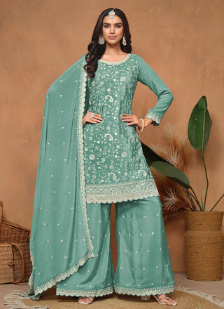 Teal green salwar suit for women with dupatta
