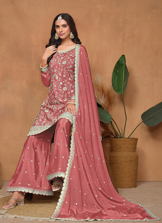 Sharara suit coral pink for women party wear
