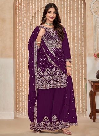 Wine sharara suit party wear
