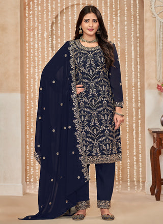 Navy blue georgette salwar suit with dupatta
