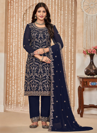 Women navy blue georgette salwar suit
