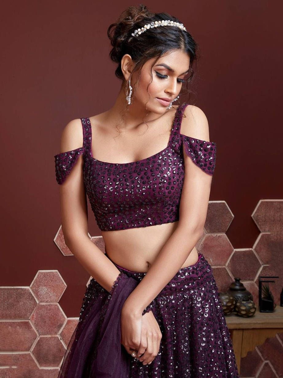 Engagement Wear Soft Net Purple Lehenga Choli WIth Dupatta