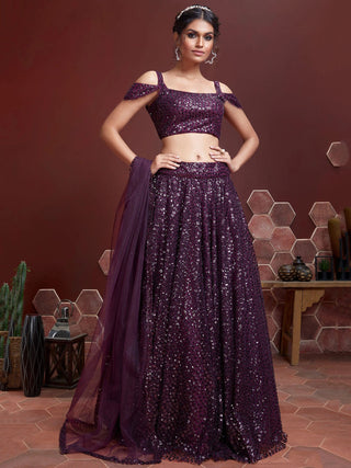 Engagement Wear Soft Net Purple Lehenga Choli WIth Dupatta