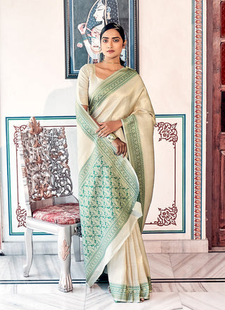 Pure beige silk saree for women
