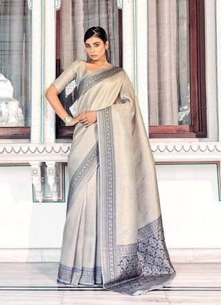 Grey colour Saree Party Wear
