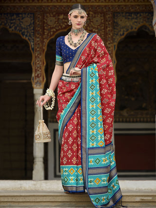 Red color silk printed saree for women with price
