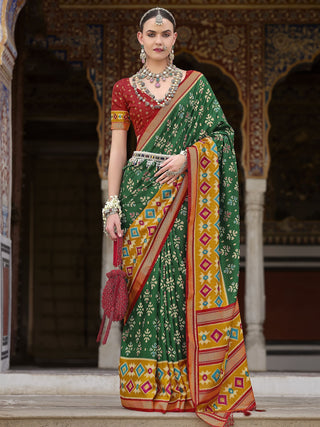 Green color silk saree for party wear