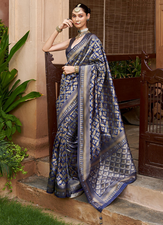 Navy Blue Banarasi Saree for wedding
