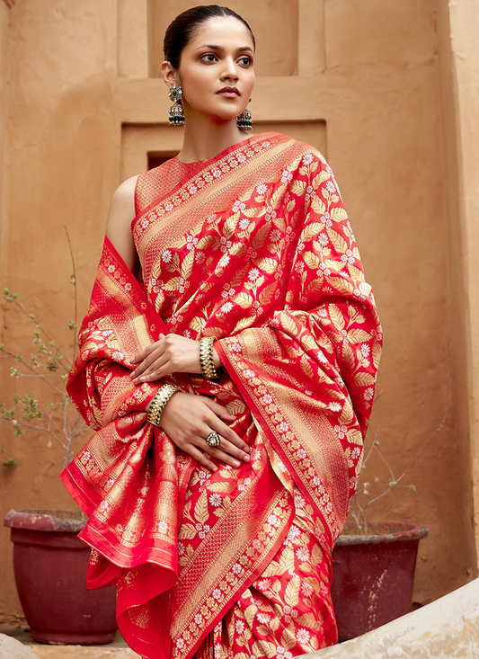 Red color banarasi silk saree for women price
