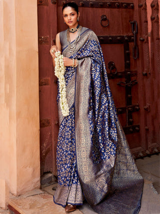 Blue Banarasi Saree for wedding
