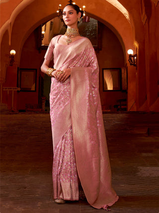 Pure pink color banarasi silk saree for women
