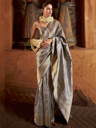 Grey banarasi silk saree for women online
