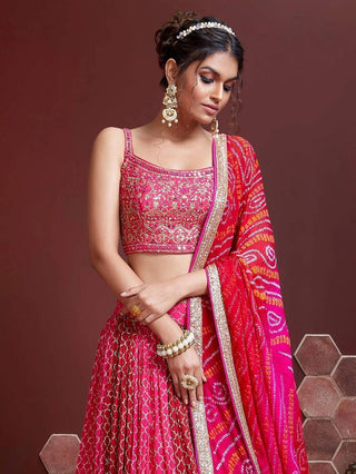 Bandhni work  dupatta set lehenga choli