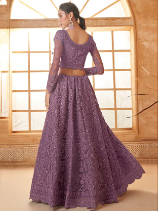 Purple color soft net lehenga choli images