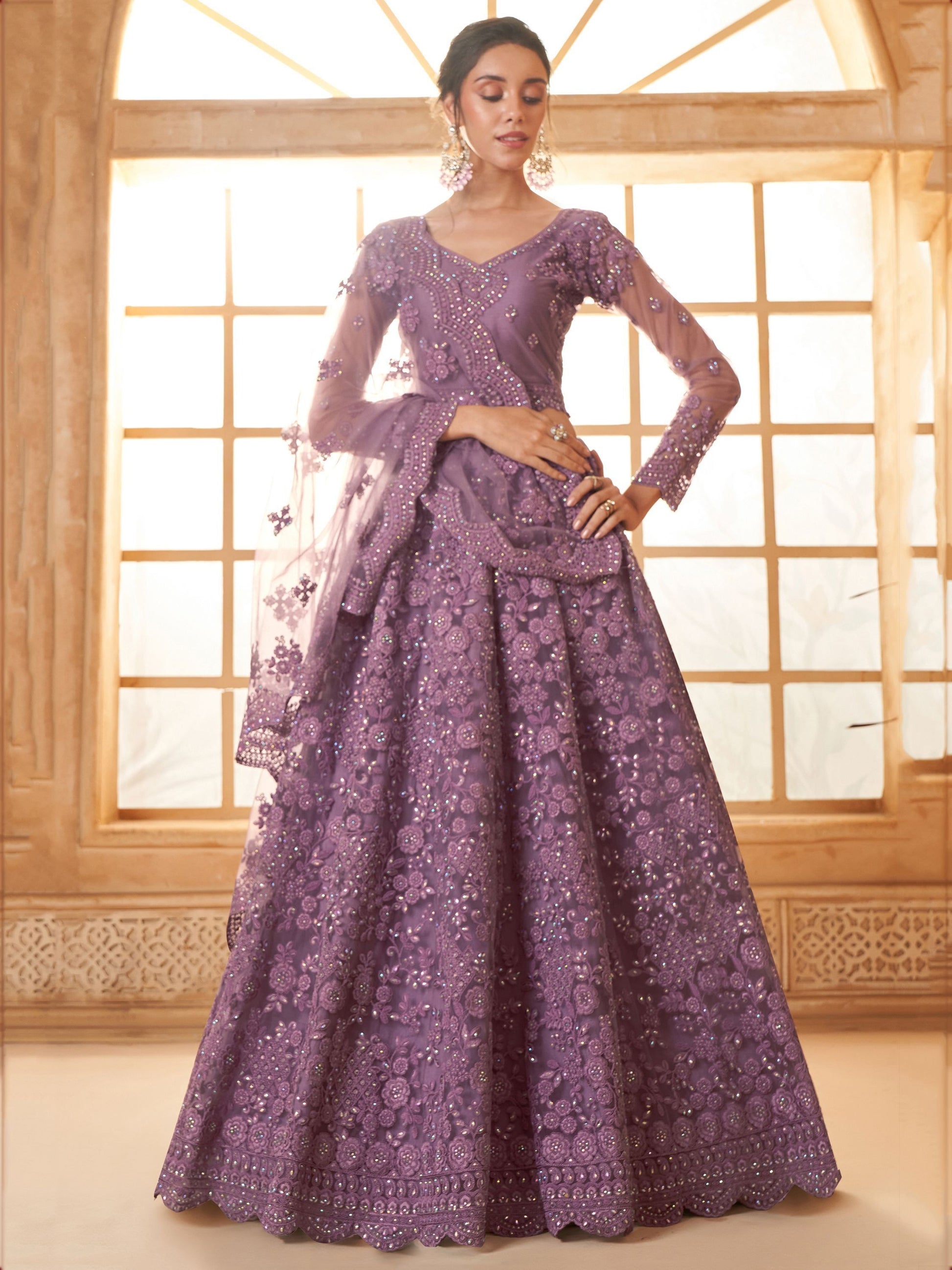 Purple Color Soft Net Designer Lehenga Choli for Bride Reception Wear Semi-Stitched / Purple Purple Color Soft Net Designer Lehenga Choli for Bride Reception Wear Semi-Stitched / Purple