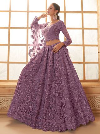 Purple color soft net lehenga choli price