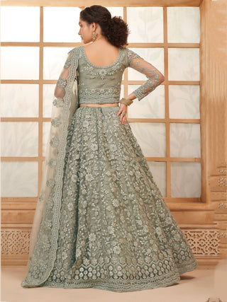 Grey color net lehenga choli for wedding wear