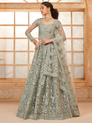 Grey color net lehenga choli for women