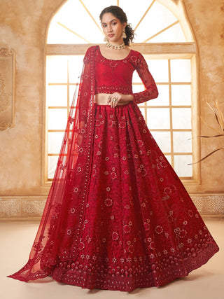 Red color soft net lehenga choli