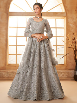 Grey color soft net lehenga choli for women