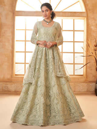 Pista color soft net lehenga choli for wedding wear