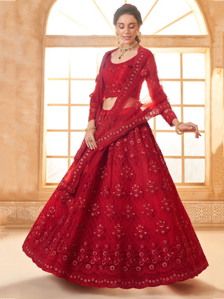 Red color soft net lehenga choli for women price