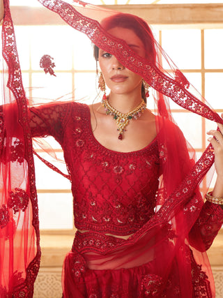 Traditional Red color coding work lehenga choli for women