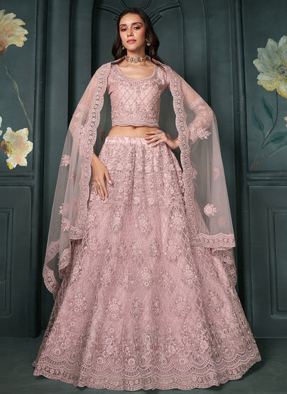 Pink net lehenga choli for women party wear
