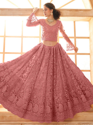 Pink color soft net lehenga choli for women images