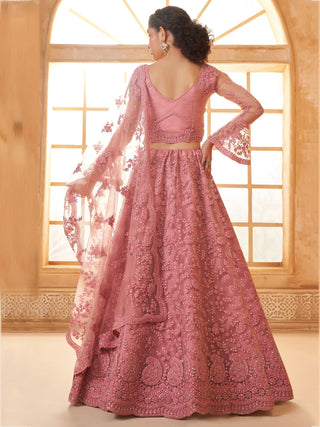 Pink color soft net lehenga choli for wedding wear