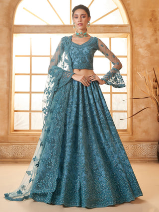 Tea blue color soft net lehenga choli 