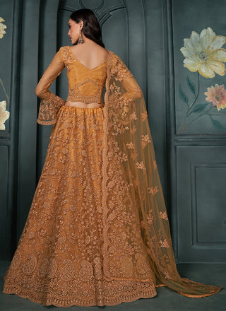 Brown color net lehenga choli for wedding