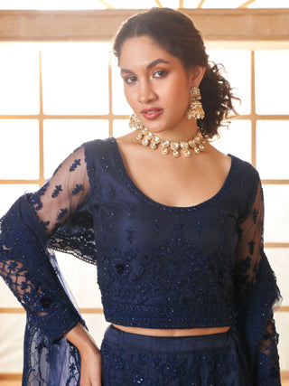 Navy blue color coding work lehenga choli