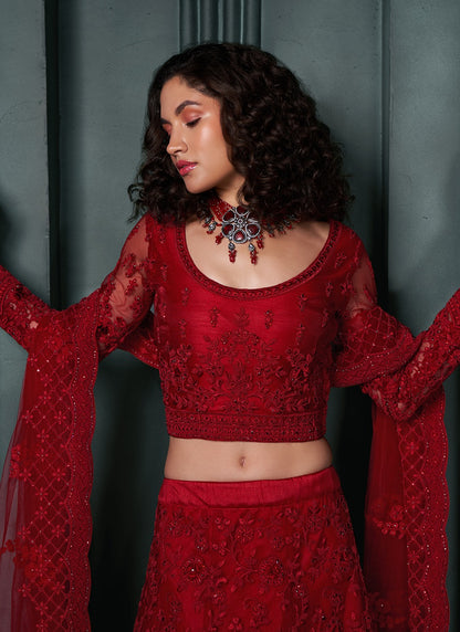 Red Lehenga Party Wear

