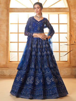 Blue color soft net lehenga choli for women