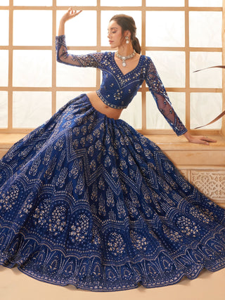 Blue color soft net lehenga choli for women online