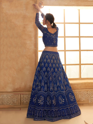 Blue color soft net lehenga choli for women price