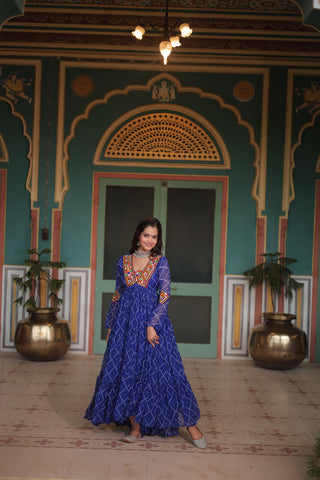 Blue bandhani print gown