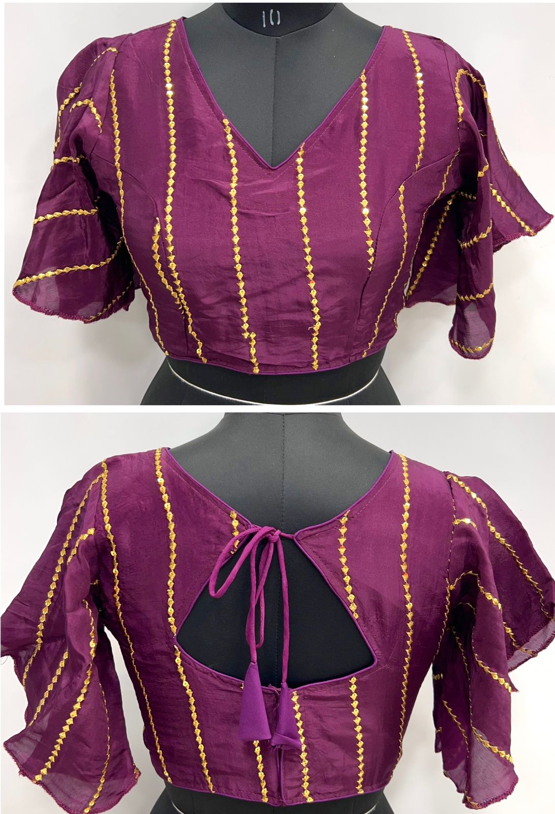 Wine color silk zari work stitched blouse 