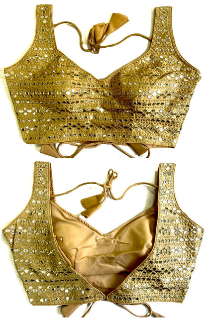Beige Color mirror work blouse for party