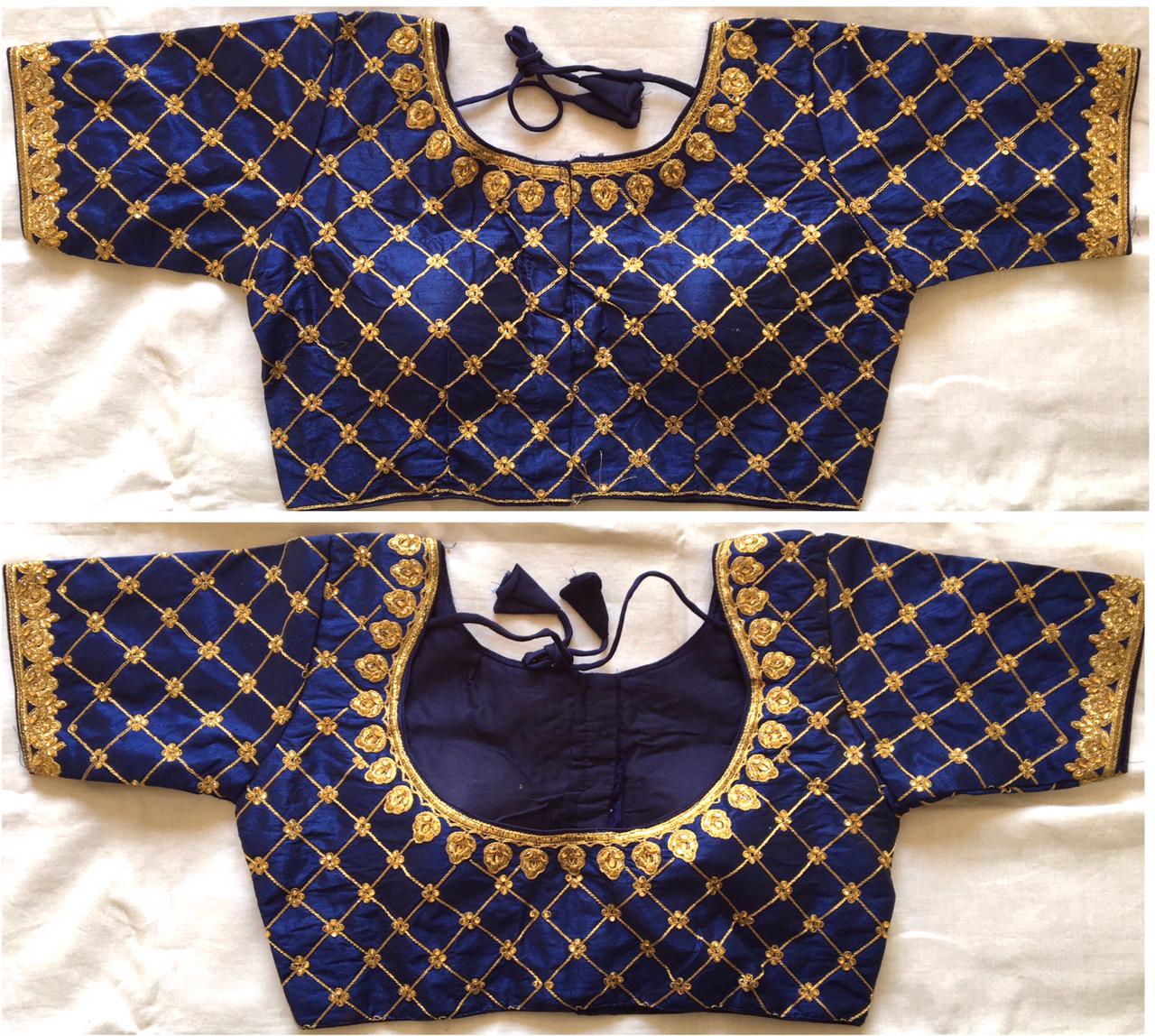 Navy blue color fentam silk stitched blouse for women